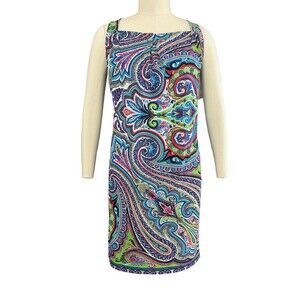 Etro Milano Paisely Shift Dress 42 /US 6 Sleeveless Square Neck Chic Italy BOHO